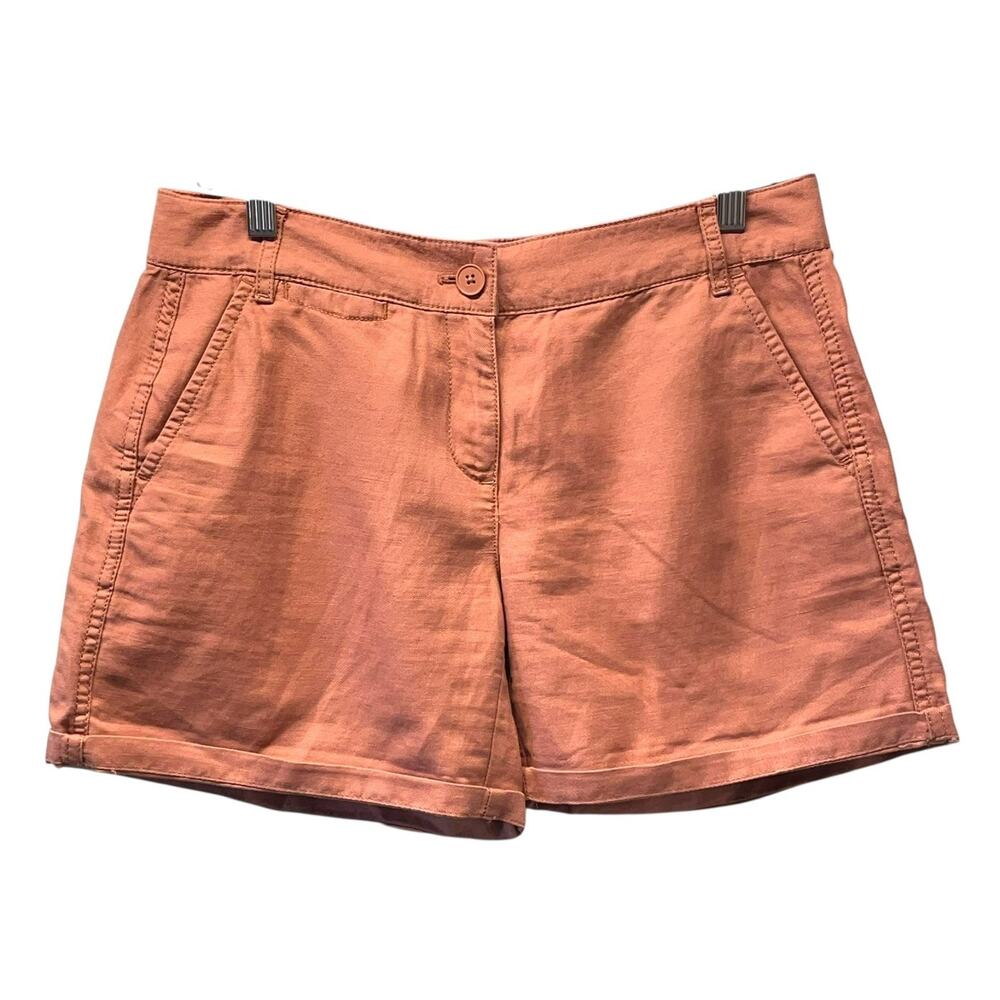 LOFT Shorts Size 2 Linen Cotton Blend Salmon Pink Peach Zip and Button Cuffed